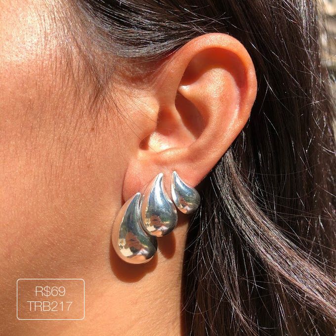 Trio Brinco Gota Torta Lisa Prateada